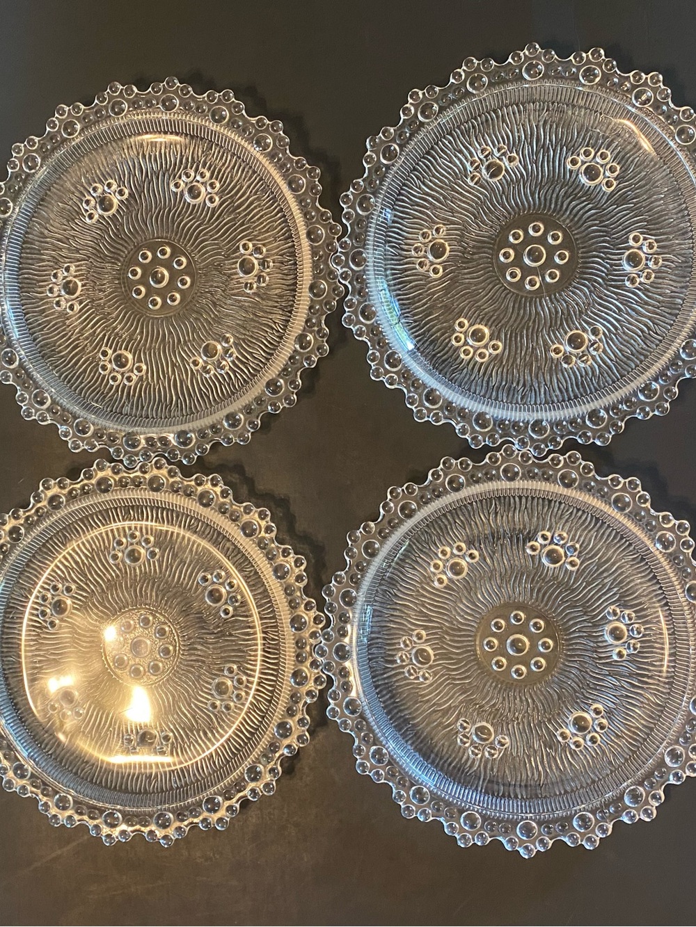 VTG Masserini Barocco Bubble Lace Glass Plates, Set 4 Italian Ice Bark Texture